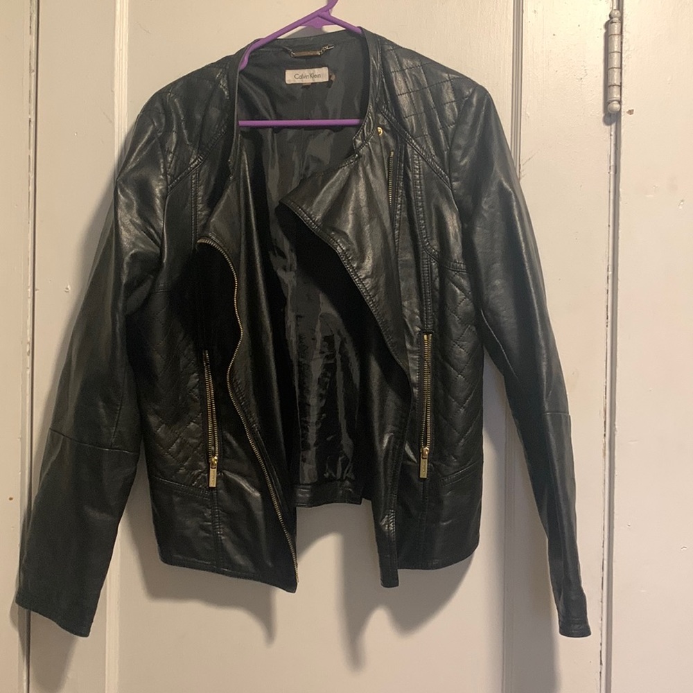 Black Calvin Klein Size Medium faux leather bomber jacket